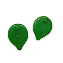 Load image into Gallery viewer, Czech glass large leaf beads 10pcs translucent green 18x13mm
