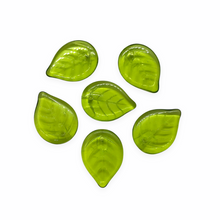 Load image into Gallery viewer, Czech glass large leaf beads charms 10pcs olivine green 18x13mm-Orange Grove Beads
