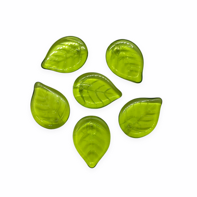 Czech glass large leaf beads charms 10pcs olivine green 18x13mm-Orange Grove Beads