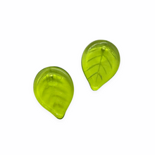 Load image into Gallery viewer, Czech glass large leaf beads 10pcs olivine green 18x13mm
