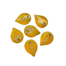 Load image into Gallery viewer, Czech glass leaf beads charms 10pcs opaline yellow orange silver 18x13mm top drill-Orange Grove Beads
