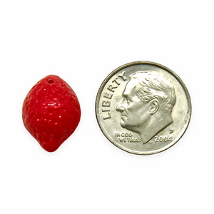Czech glass lemon fruit drop beads 12pc opaque shiny red 14x10mm