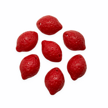 Load image into Gallery viewer, Czech glass lemon fruit drop beads 12pc opaque shiny red 14x10mm-Orange Grove Beads
