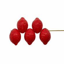 Load image into Gallery viewer, Czech glass lemon fruit drop beads 12pc opaque shiny red 14x10mm
