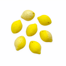 Load image into Gallery viewer, Czech glass lemon fruit shaped beads charms 12pc opaque matte yellow AB-Orange Grove Beads
