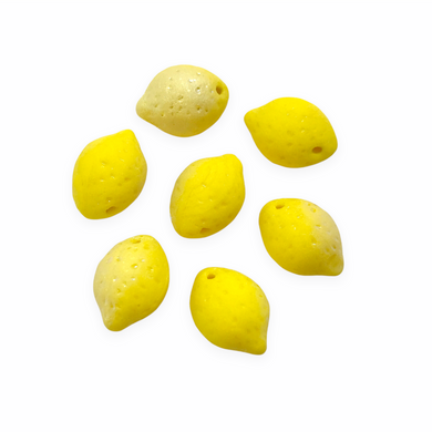 Czech glass lemon fruit shaped beads charms 12pc opaque matte yellow AB-Orange Grove Beads