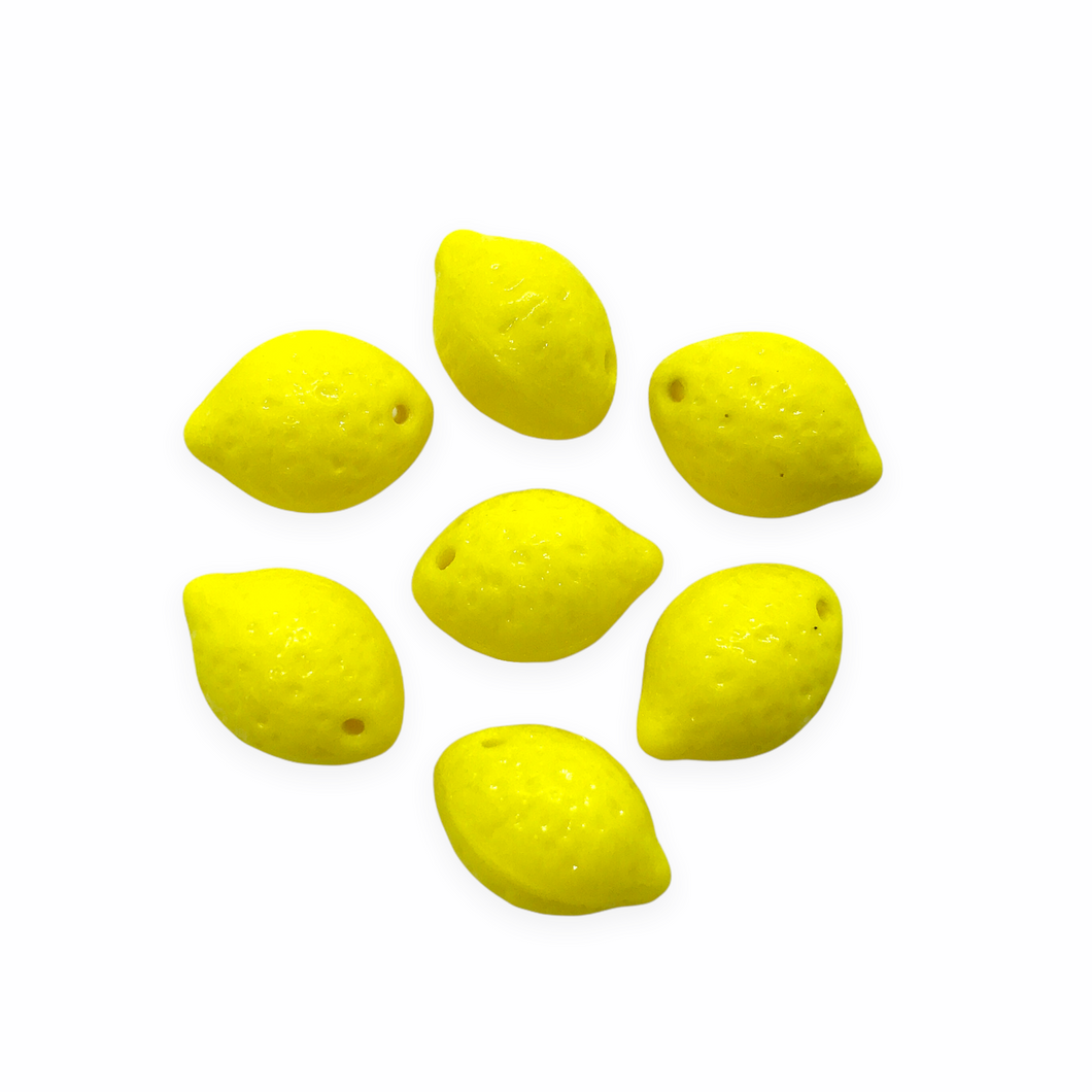 Czech glass lemon fruit drop beads 12pc opaque shiny yellow 14x10mm #1-Orange Grove Beads