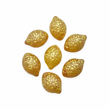 Load image into Gallery viewer, Czech glass lemon fruit drop beads 12pc matte summer blush gold 14x10mm-Orange Grove Beads

