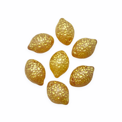 Czech glass lemon fruit drop beads 12pc matte summer blush gold 14x10mm-Orange Grove Beads