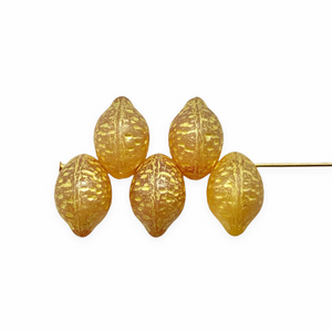 Czech glass lemon fruit drop beads 12pc matte summer blush gold 14x10mm