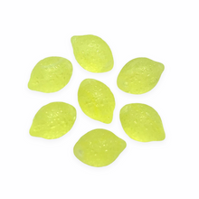 Load image into Gallery viewer, Czech glass lemon fruit drop beads 12pc translucent pale yellow UV glow-Orange Grove Beads
