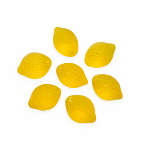 Czech glass lemon fruit shaped drop beads 12pc matte frosted translucent yellow-Orange Grove Beads