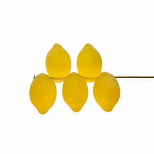 Czech glass lemon fruit beads 12pc frosted translucent yellow