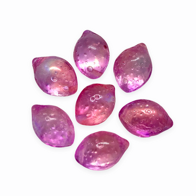 Czech glass pink lemon lime fruit shaped beads 10pc AB finish-Orange Grove Beads