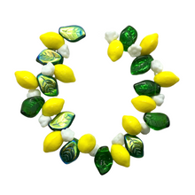 Load image into Gallery viewer, Czech glass lemon fruit beads with leaves flowers 36pcs #1
