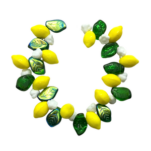 Czech glass lemon fruit beads with leaves flowers 36pcs #1