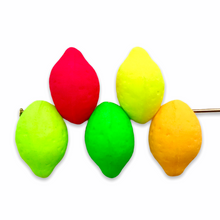 Load image into Gallery viewer, Czech glass lemon lime fruit shaped beads 20pc NEON colors UV glow
