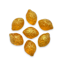 Load image into Gallery viewer, Czech glass lemon fruit shaped drop beads 12pc yellow orange gold-Orange Grove Beads
