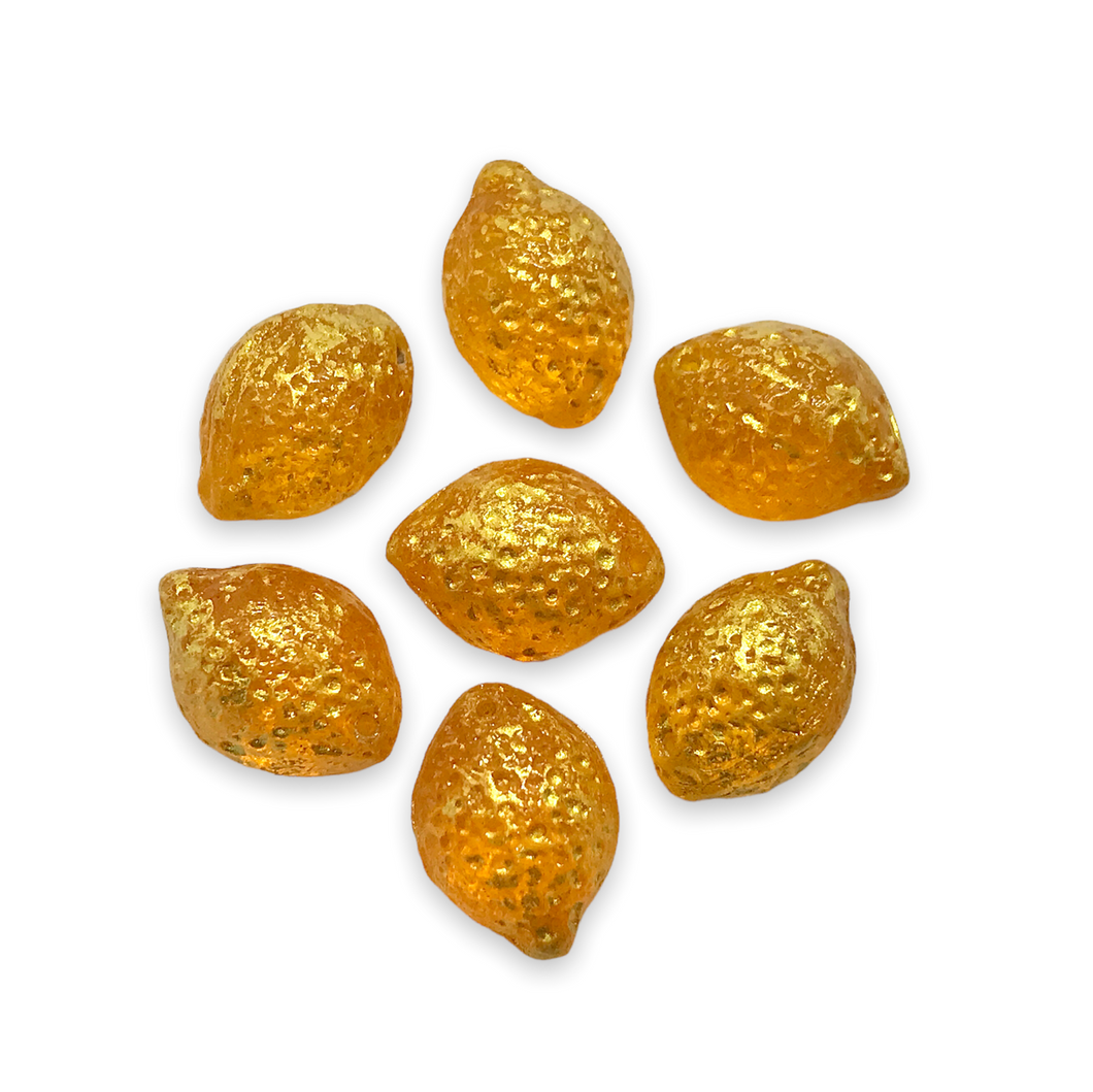 Czech glass lemon fruit shaped drop beads 12pc yellow orange gold-Orange Grove Beads