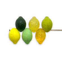Load image into Gallery viewer, Czech glass lemon lime fruit beads charms mix 12pc greens, yellows
