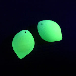 Czech glass lemon lime fruit beads 12pc milky opal green blue UV blacklight glow 14mm