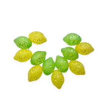 Load image into Gallery viewer, Czech glass lemon lime fruit beads 12pc translucent matte yellow green UV glow-Orange Grove Beads
