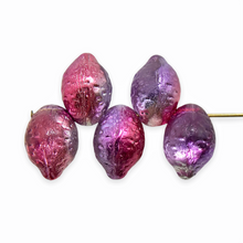 Load image into Gallery viewer, Czech glass lemon fruit beads iced pink purple metallic 10pc
