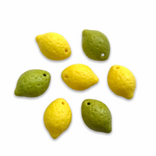 Load image into Gallery viewer, Czech glass lemon lime fruit shaped beads 12pc opaque yellow green-Orange Grove Beads
