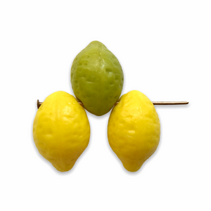 Czech glass lemon lime fruit shaped beads 12pc opaque yellow green