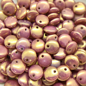 Czech glass one hole lentil beads beads 30pc mauve golden bronze luster 6mm-Orange Grove Beads