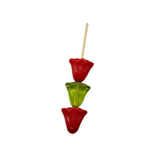 Load image into Gallery viewer, Czech glass lily amaryllis flower beads Christmas mix 12pc red green mix 10mm vertical drill
