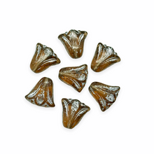 Load image into Gallery viewer, Czech glass art deco style lily flower beads 12pc brown silver 10mm-Orange Grove Beads
