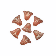 Load image into Gallery viewer, Czech glass art deco style lily flower beads 15pc opaline pink platinum 10mm-Orange Grove Beads
