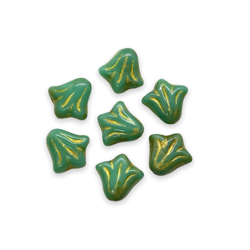 Czech glass art deco style lily flower beads 20pc turquoise picasso gold 9x8mm-Orange Grove Beads