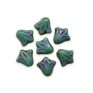 Czech glass art deco style lily flower beads 20pc turquoise picasso purple 9x8mm-Orange Grove Beads