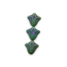 Load image into Gallery viewer, Czech glass art deco style lily flower beads 20pc turquoise picasso purple 9x8mm

