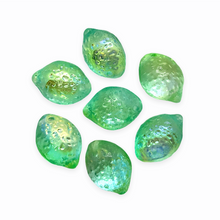 Load image into Gallery viewer, Czech glass lemon lime fruit beads 10pc light green gold AB finish-Orange Grove Beads
