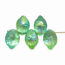 Load image into Gallery viewer, Czech glass lemon lime fruit beads 10pc light green gold AB finish
