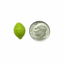 Load image into Gallery viewer, Czech glass lime fruit beads 12pc opaque green AB 14x10mm
