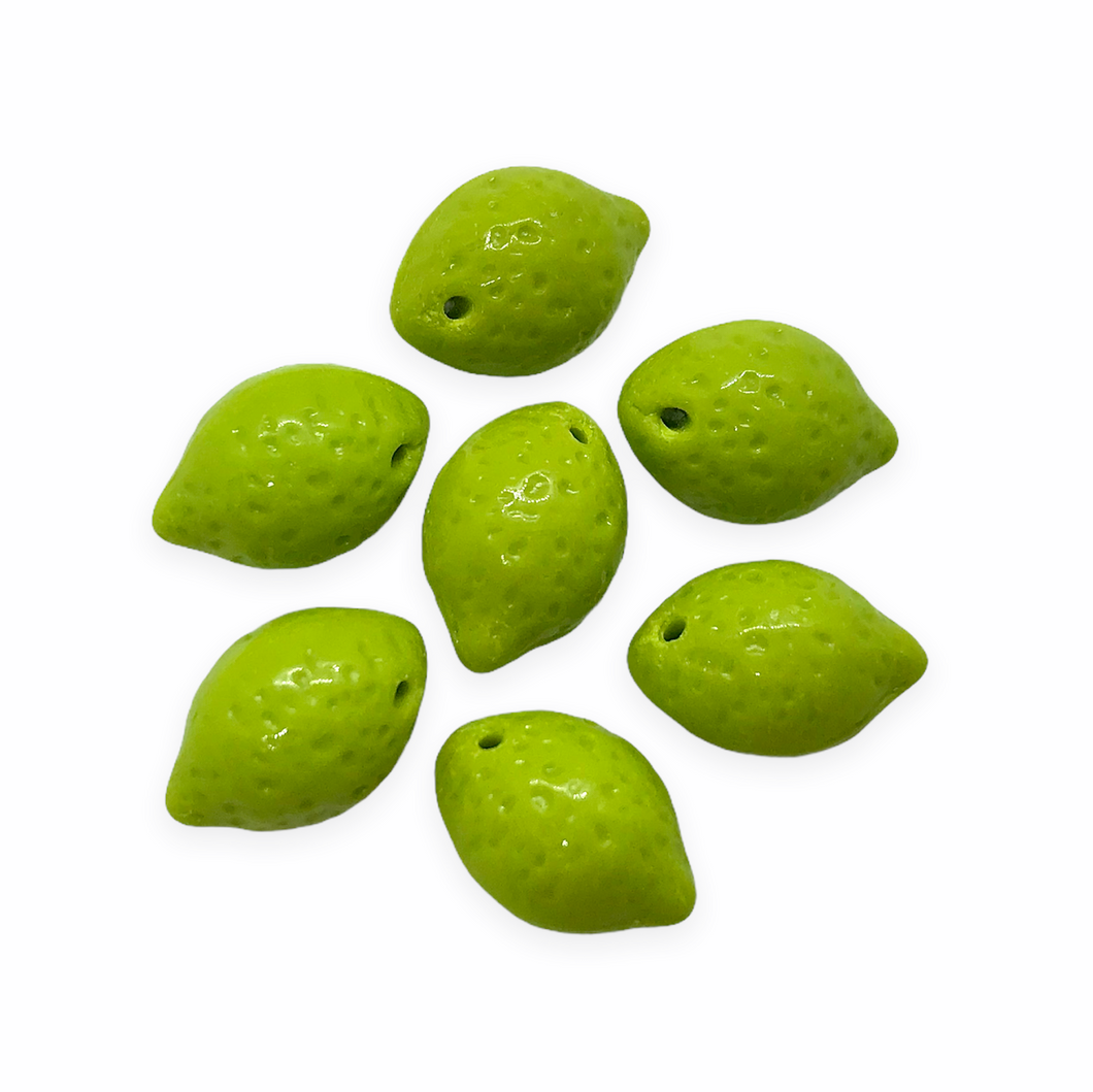 Czech glass lime fruit beads 12pc shiny avocado green 14mm-Orange Grove Beads