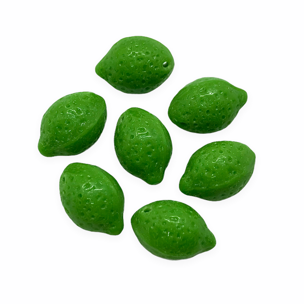 Czech glass lime fruit shaped beads charms 12pc classic opaque green shiny 14x10mm-Orange Grove Beads