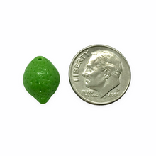 Load image into Gallery viewer, Czech glass lime fruit shaped beads charms 12pc classic opaque green shiny 14x10mm
