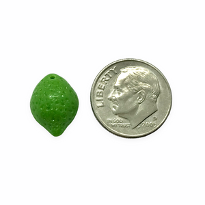 Czech glass lime fruit shaped beads charms 12pc classic opaque green shiny 14x10mm