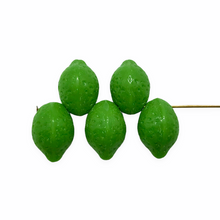 Load image into Gallery viewer, Czech glass lime fruit shaped beads charms 12pc classic opaque green shiny 14x10mm
