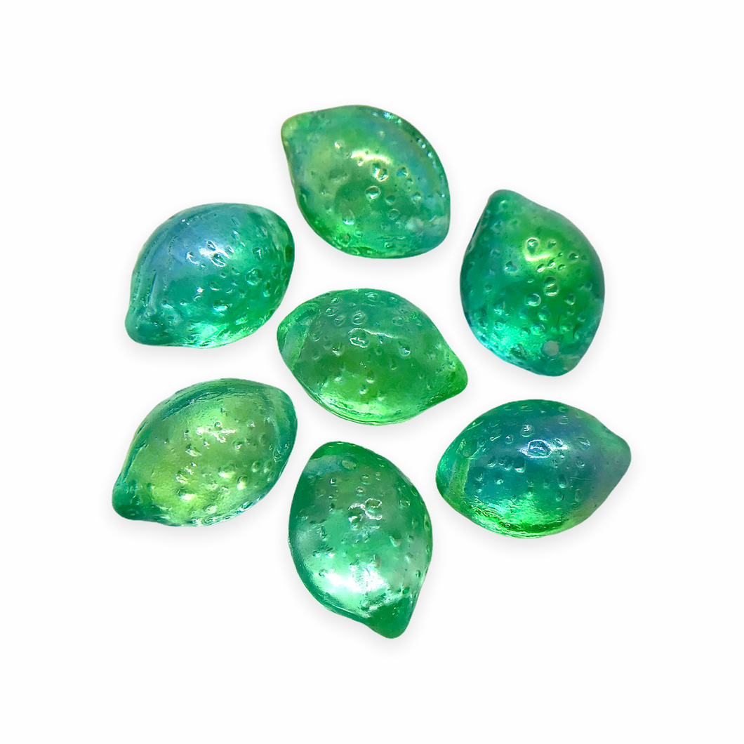 Czech glass lime fruit shaped beads 10pc blue green AB finish-Orange Grove Beads