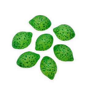 Czech glass lime fruit drop beads 12pc matte frosted green darker wash UV glow-Orange Grove Beads