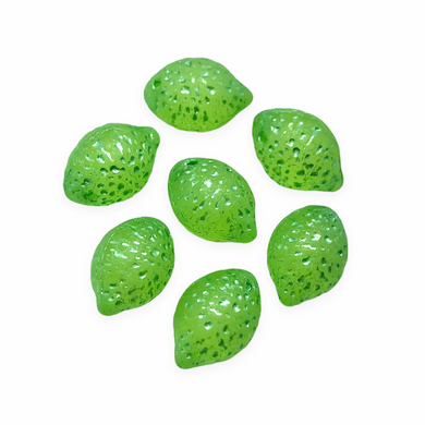 Czech glass lime fruit drop beads 12pc matte frosted green metallic wash UV glow-Orange Grove Beads