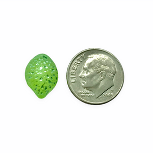 Czech glass lime fruit drop beads 12pc matte frosted green metallic wash UV glow