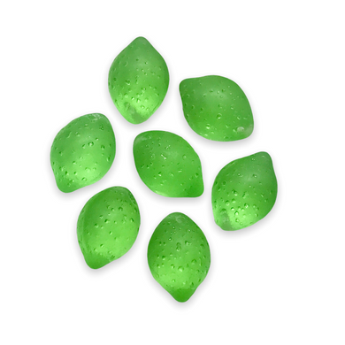 Czech glass lime fruit beads 12pc translucent green satin 14x10mm-Orange Grove Beads