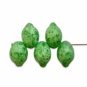 Czech glass lime fruit shaped beads charms 12pc speckled mottled green